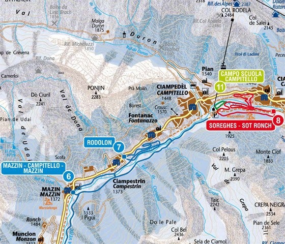 Mapa tras Campitello di Fassa - Col Rodella