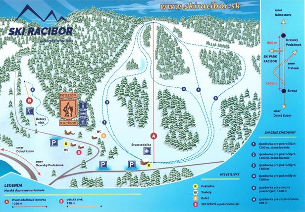 Mapa tras Oravský Podzámok - Racibor