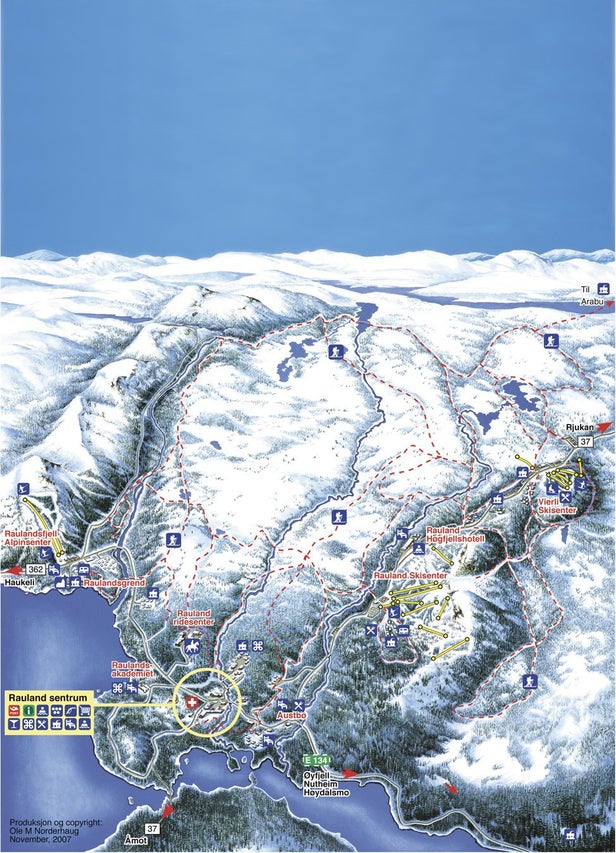 Mapa tras Rauland Alpinsenter/Skisenter